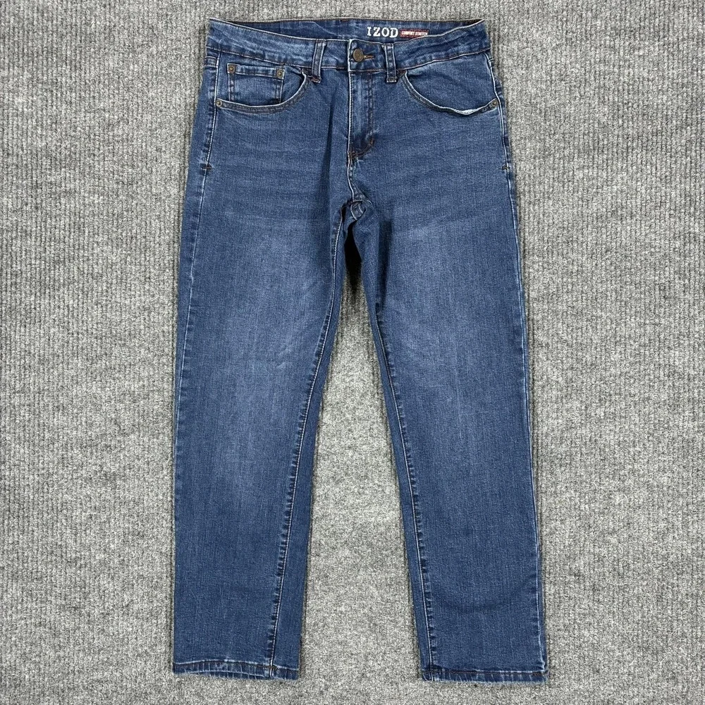 IZOD Jeans Mens 32x29 Blue Wash Regular Fit Straight Comfort Stretch Denim
